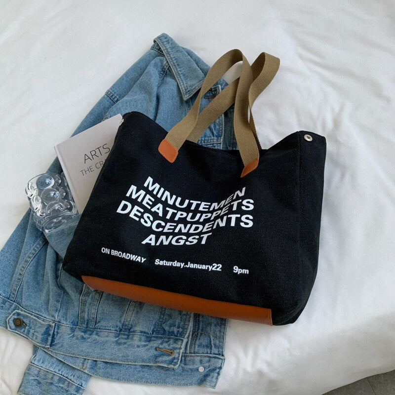 Canvas Bag for Women with Letter Print