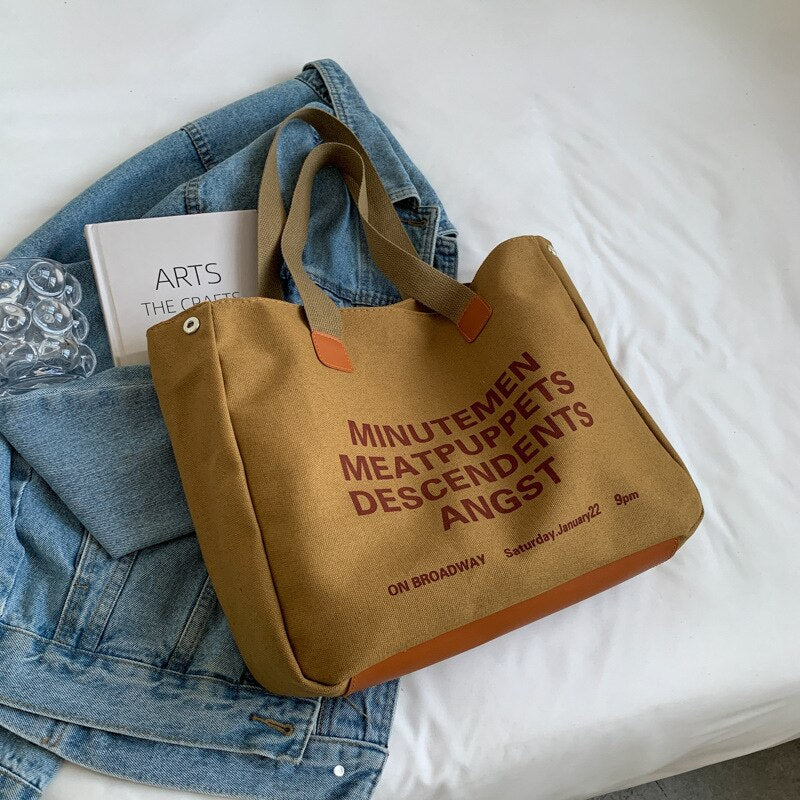Canvas Bag for Women with Letter Print
