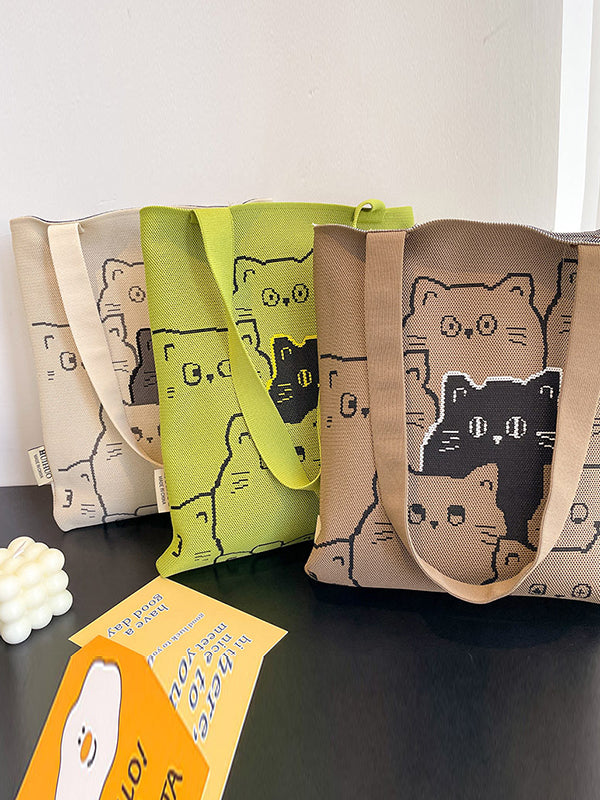 Contrast Color Split-Joint Woven Handbag Bags