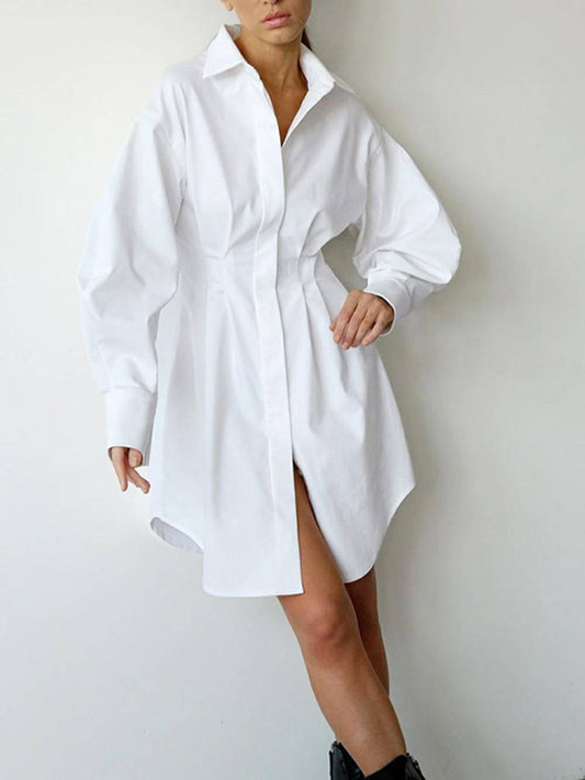 Casual Elegant Solid Patchwork Turndown Collar Shirt  Dresses
