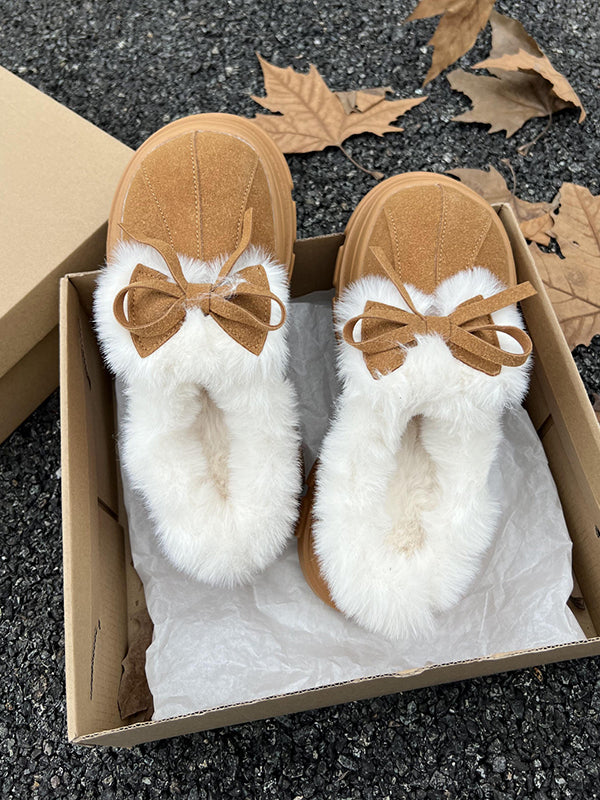 Bowknot Round-Toe Split-Joint Slippers&Mules Platform Shoes