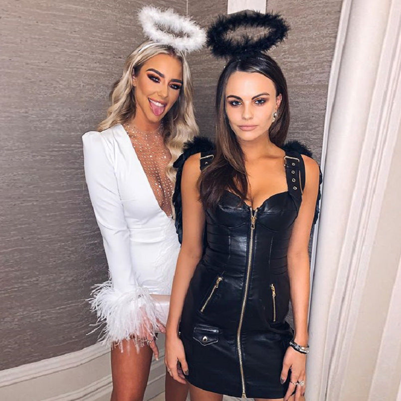 Mesh Splicing Feather Slim Dress