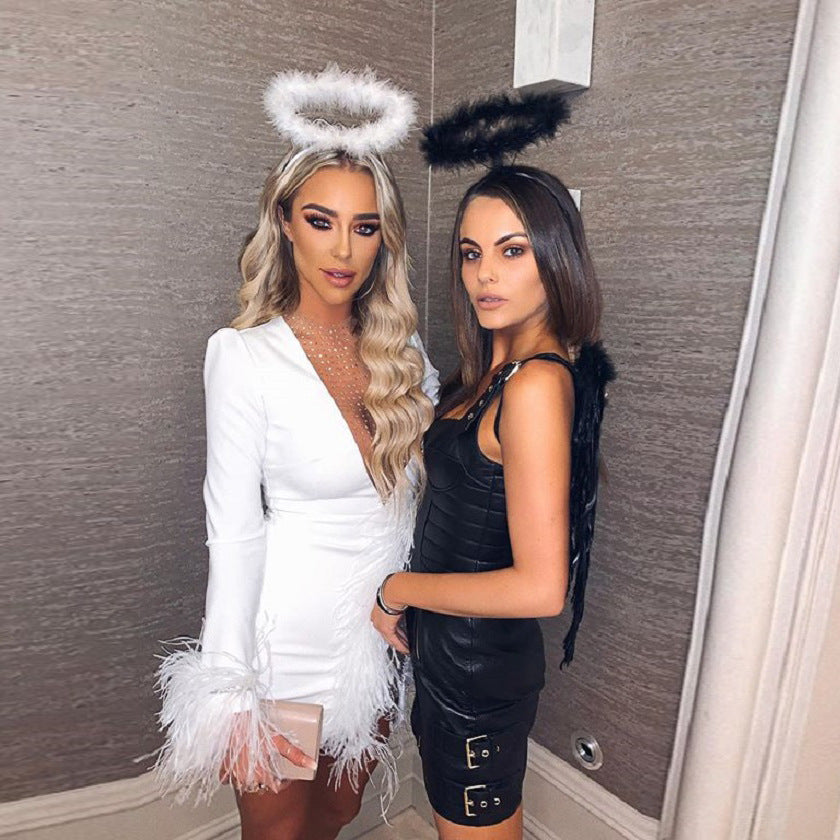 Mesh Splicing Feather Slim Dress