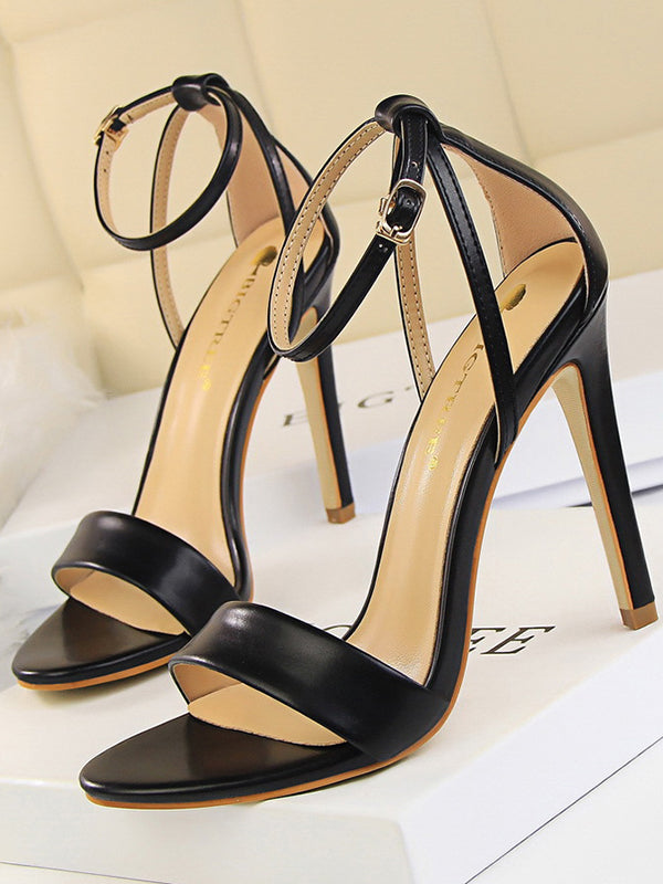 Belt Buckle Open Toe Shiny Split-Joint Sandals Pumps Sandals