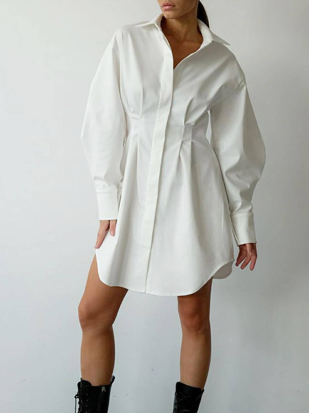 Casual Elegant Solid Patchwork Turndown Collar Shirt  Dresses