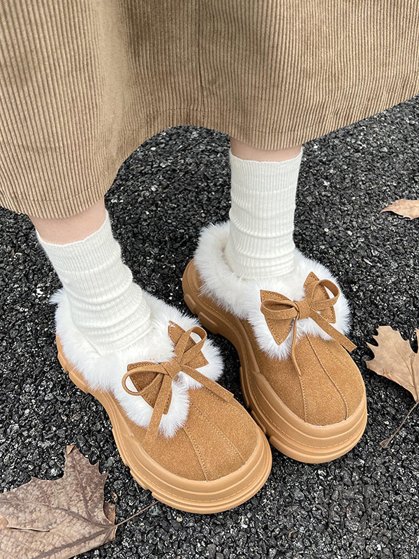 Bowknot Round-Toe Split-Joint Slippers&Mules Platform Shoes