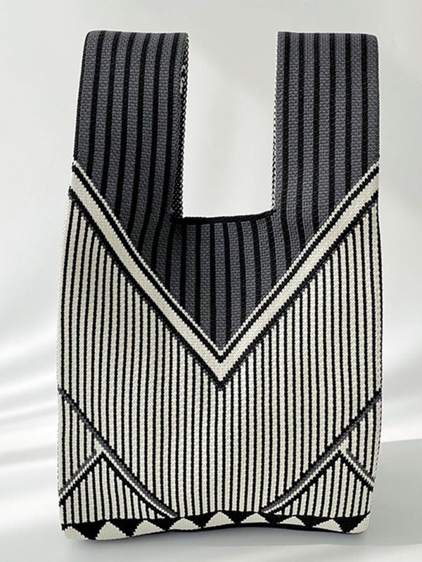 Split-Joint Striped Woven Handbags Bags