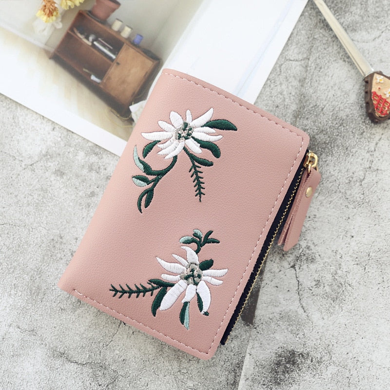 Flower Embroidery Short Wallet