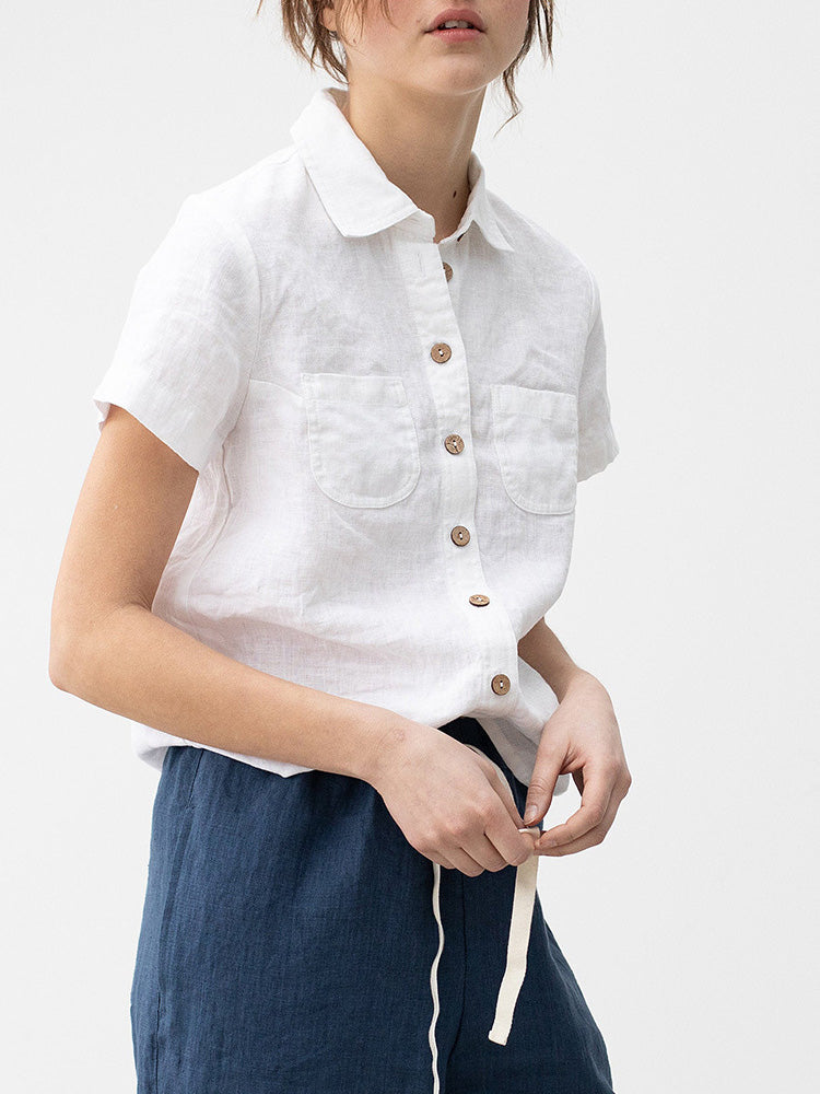 Linen Short-sleeve Double-pocket Shirt