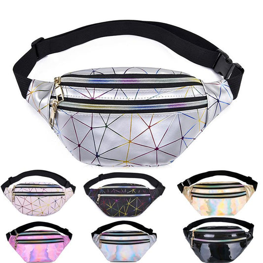 Holographic Geometric Patterned Waist Bag
