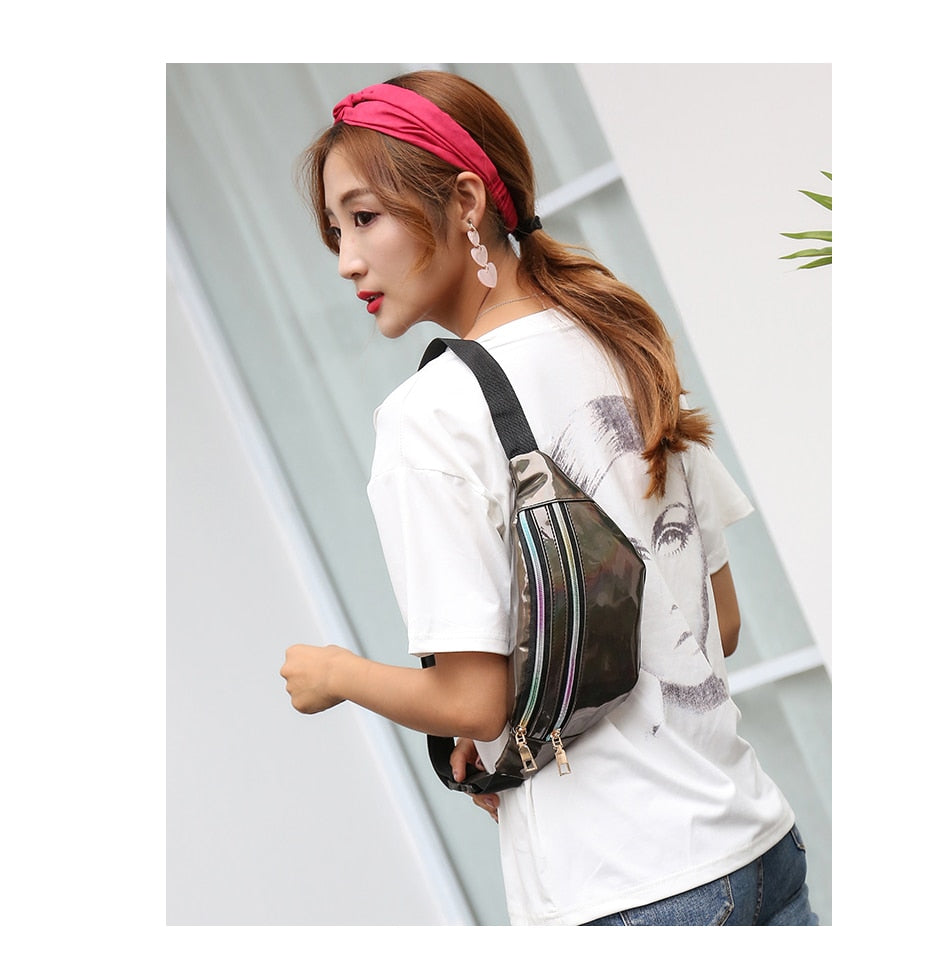 Holographic Geometric Patterned Waist Bag