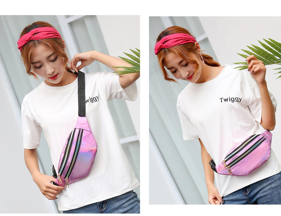 Holographic Geometric Patterned Waist Bag