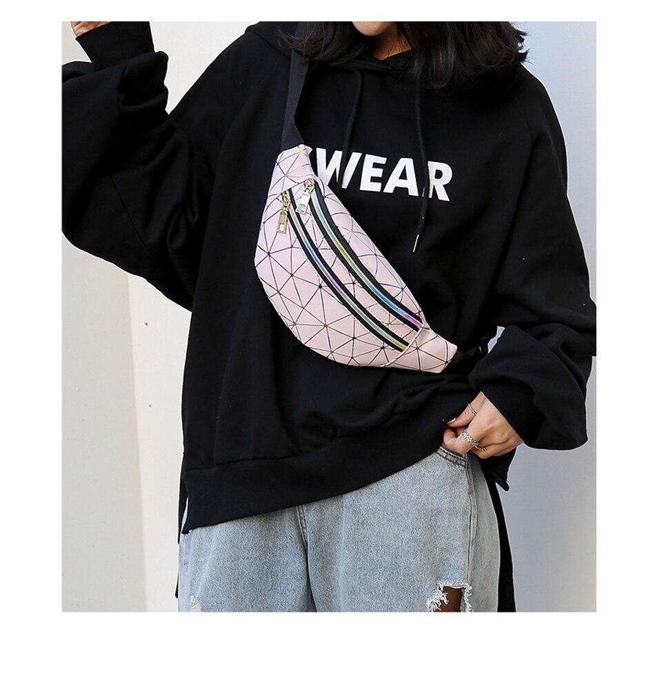 Holographic Geometric Patterned Waist Bag