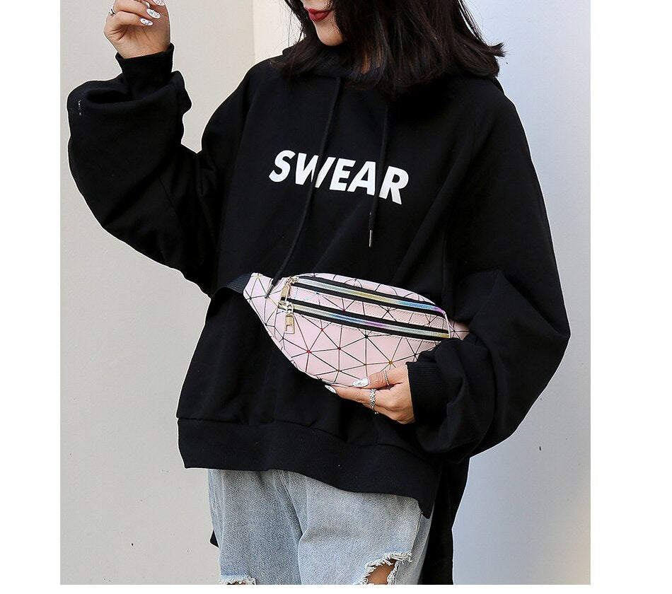 Holographic Geometric Patterned Waist Bag