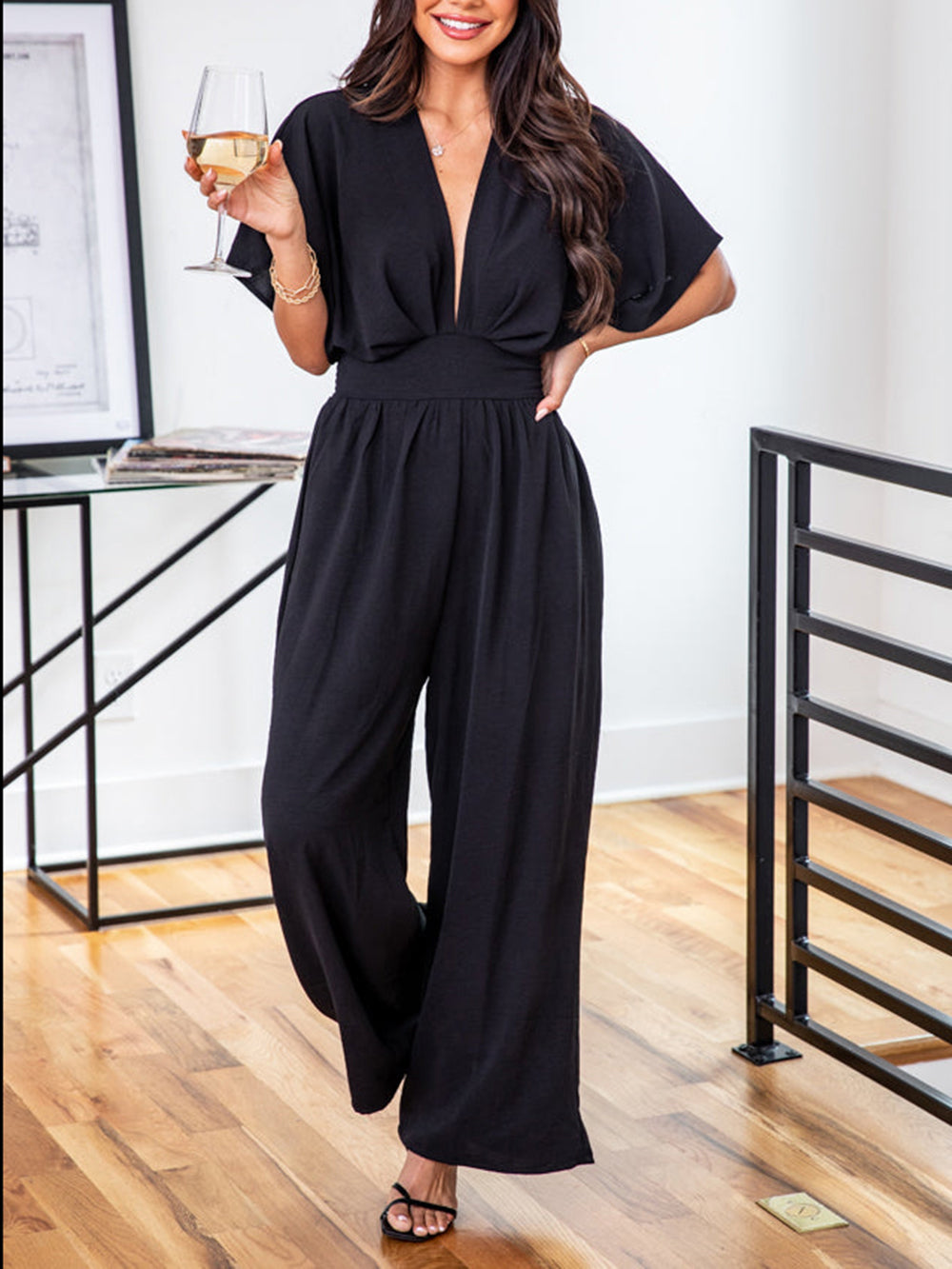 V-Neck Black Jumpsuit