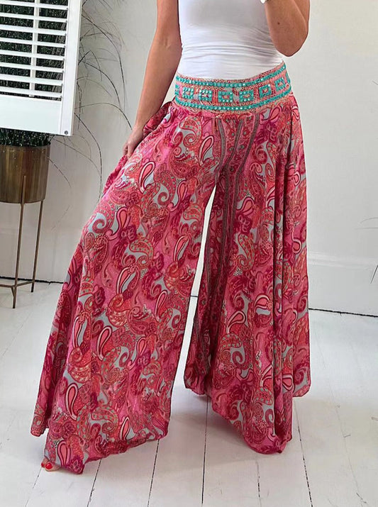 Ethnic Paisley Print Wide Leg Flares