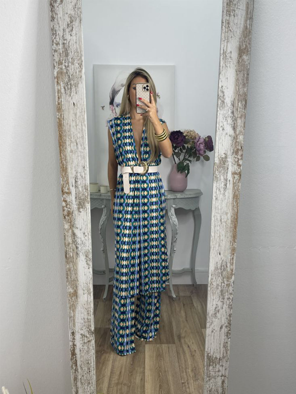 Retro Checkered Flare Pants Set