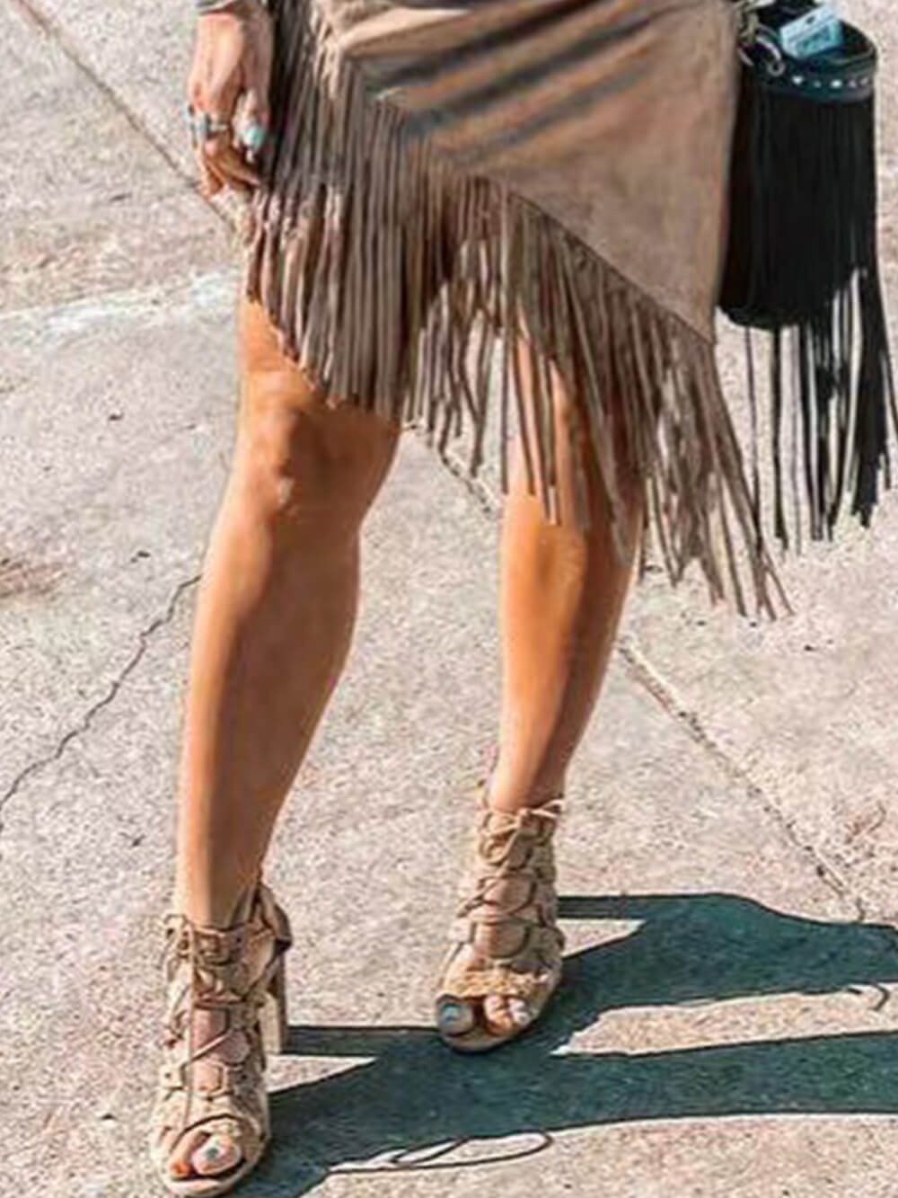 Suede Fringe Sheath Western Skirt