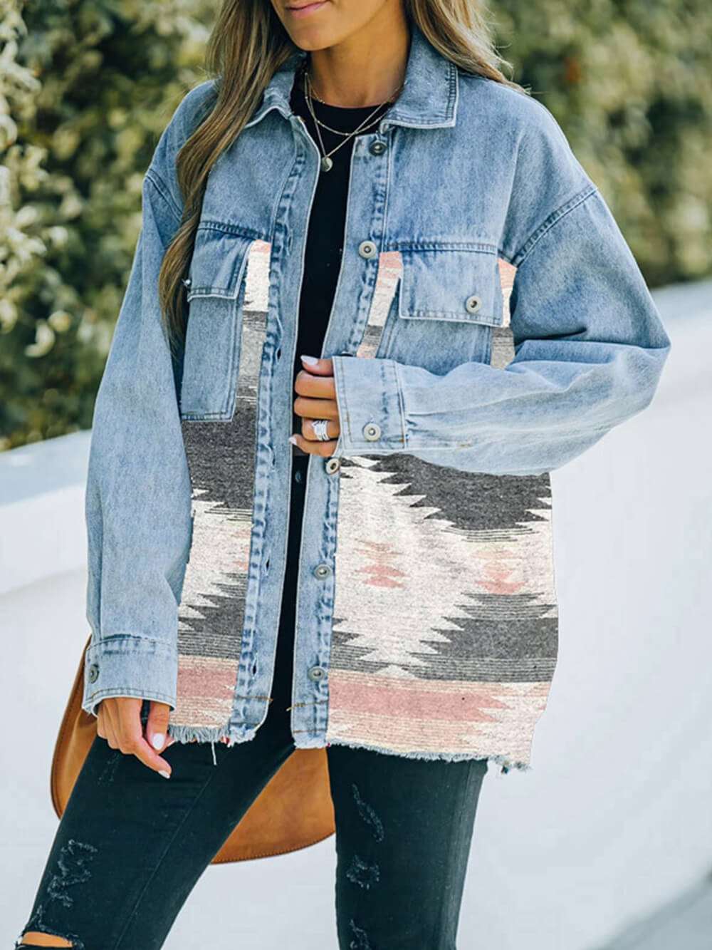 Aztec Geometric Print Denim Jacket