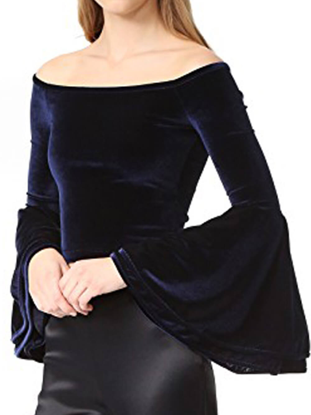 Off-Shoulder Off-Shoulder Velvet Bell-Sleeve Shirt