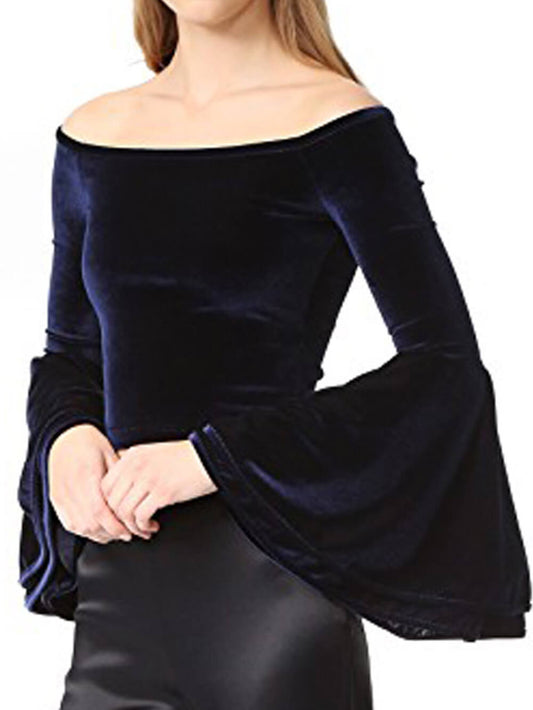 Off-Shoulder Off-Shoulder Velvet Bell-Sleeve Shirt