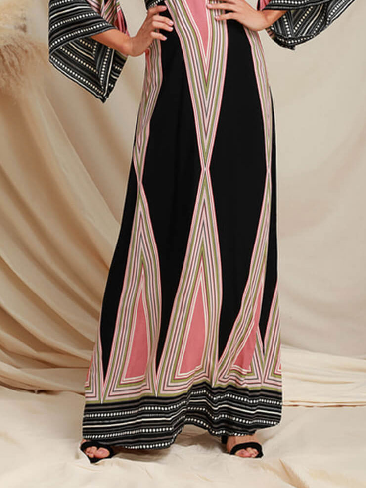 Elegant High Waisted Bell Sleeve Long Dress