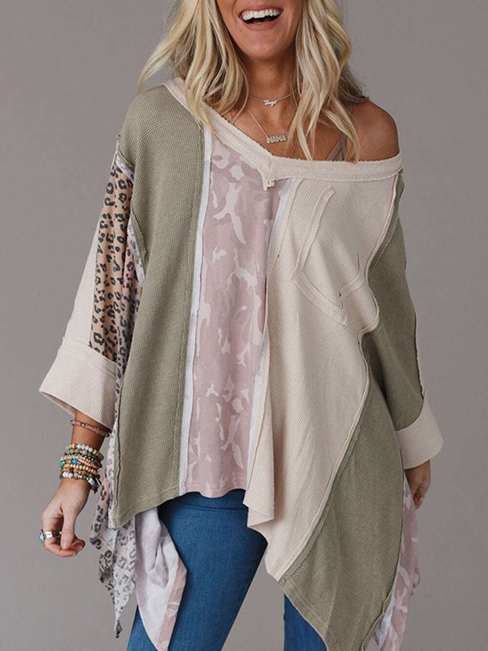 Casual Leopard Print Patchwork Sweatshirt