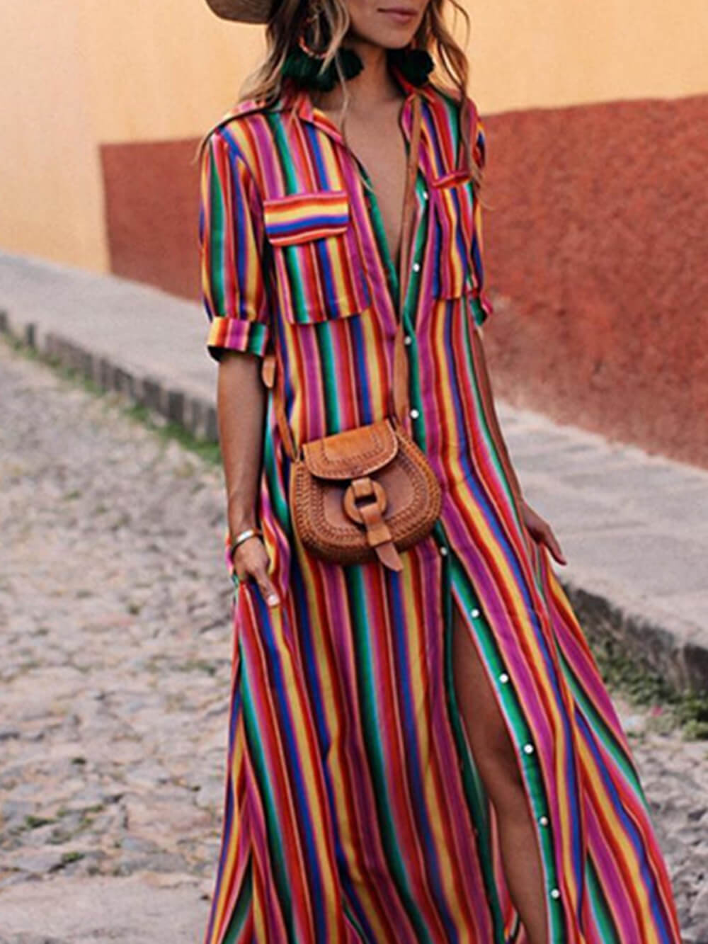 Casual Striped Printed Maxi Dress