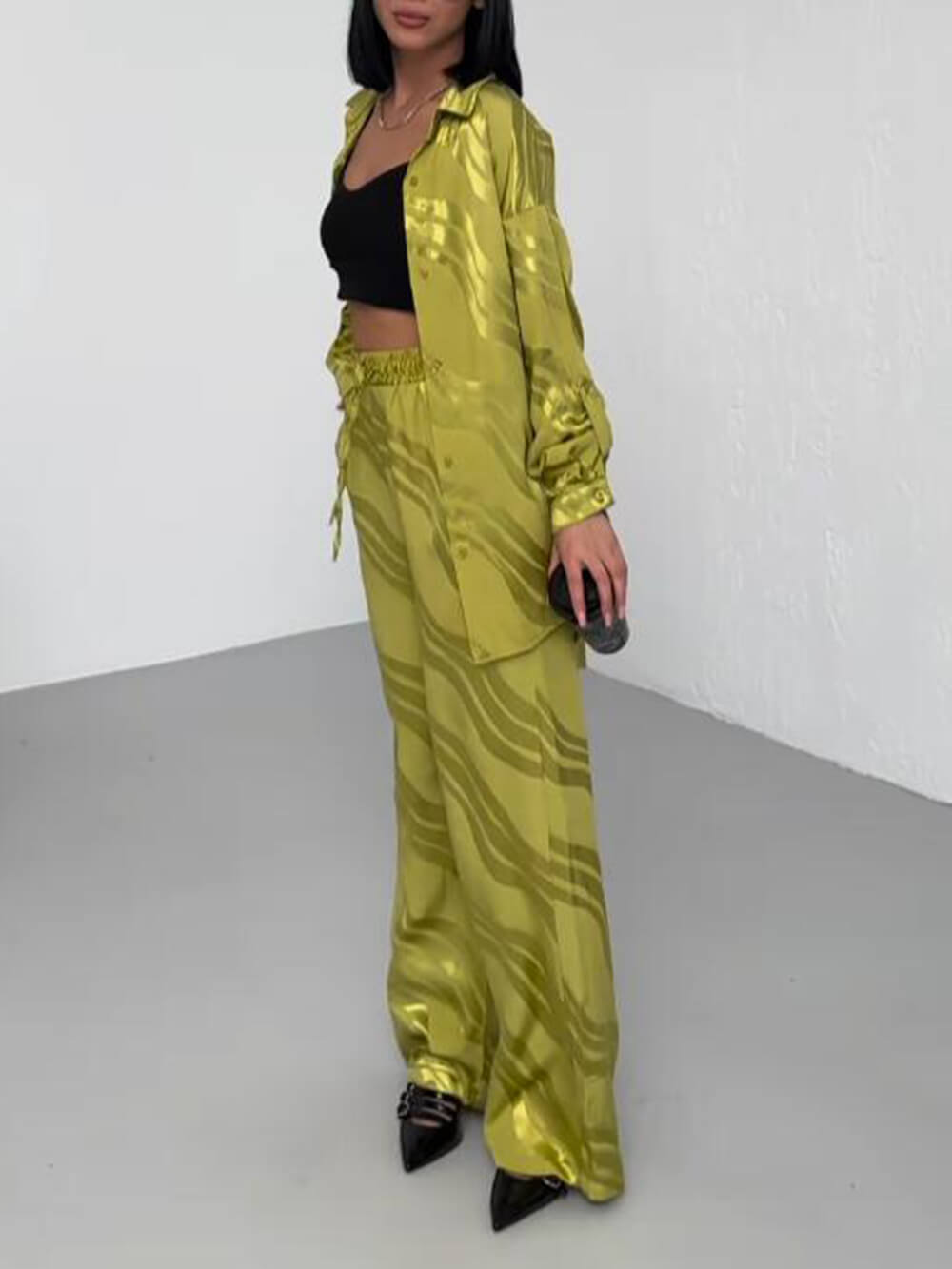 Unique Wave Print Loose Oversized Pant Set