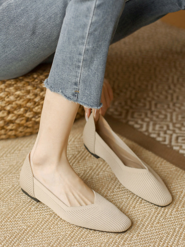 Solid Color Square-Toe Shoes Flats