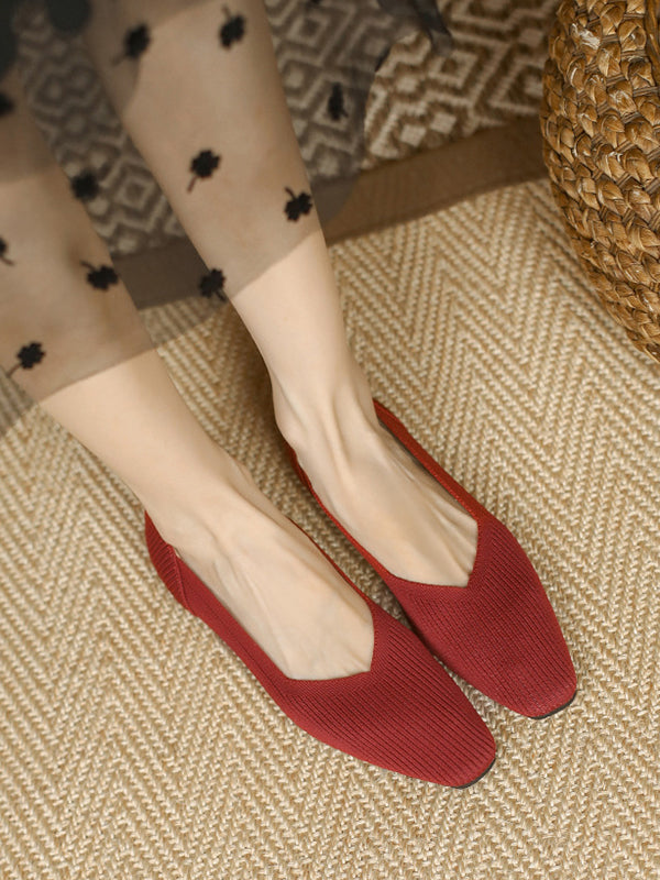 Solid Color Square-Toe Shoes Flats