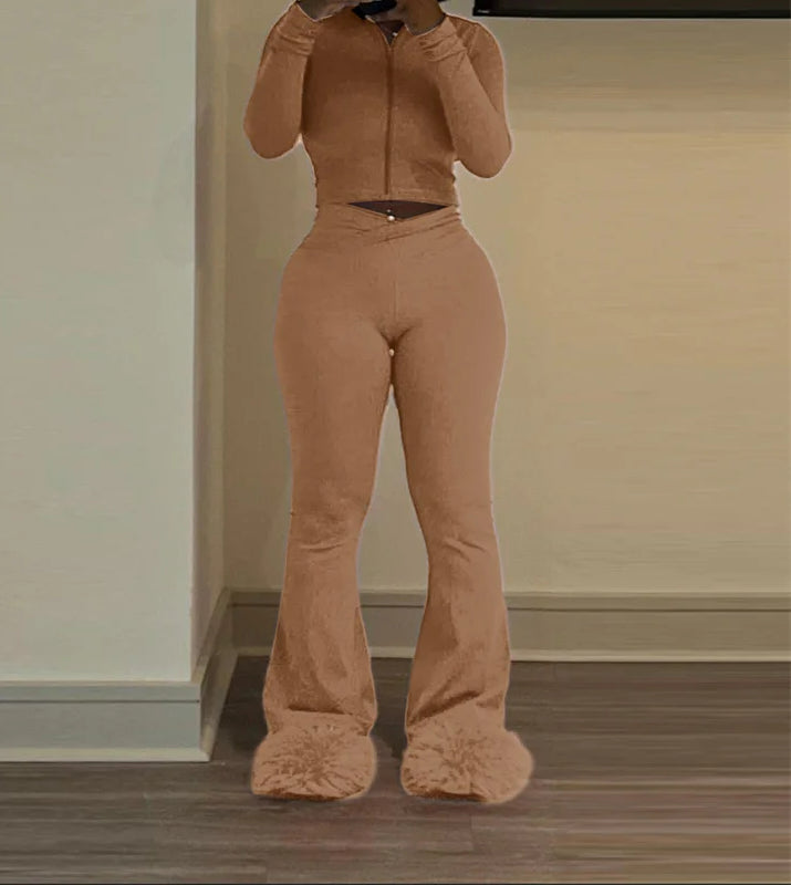 Flared Sleeve Crop Pants Knit Set