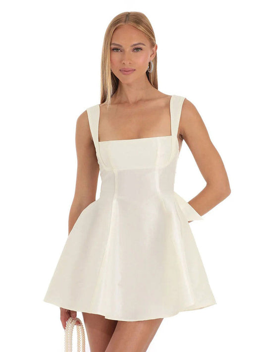 A-Line Satin Mini Dress with Open Back
