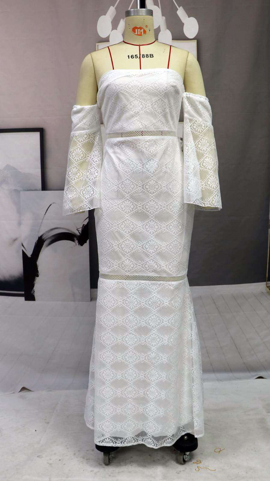 White Off The Shoulder Lace Evening Gowns