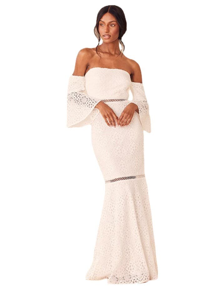 White Off The Shoulder Lace Evening Gowns