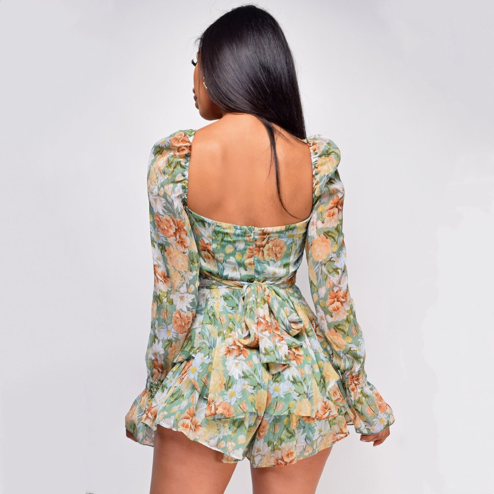 Floral Square Neck Ruffle Romper