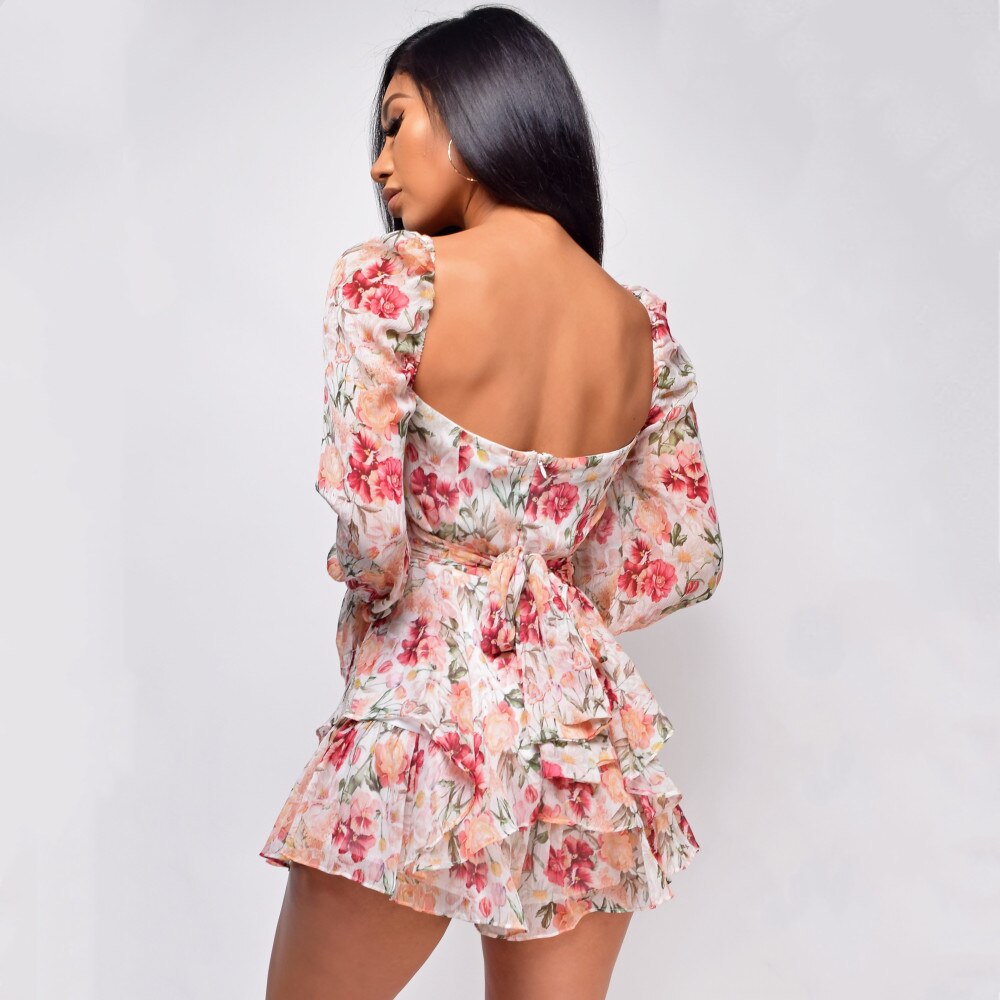 Floral Square Neck Ruffle Romper