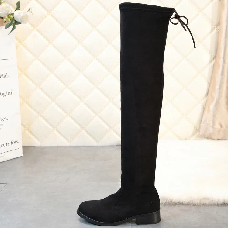 Over The Round Toe Warm Stretch Fabric Big Size Knee High Boots