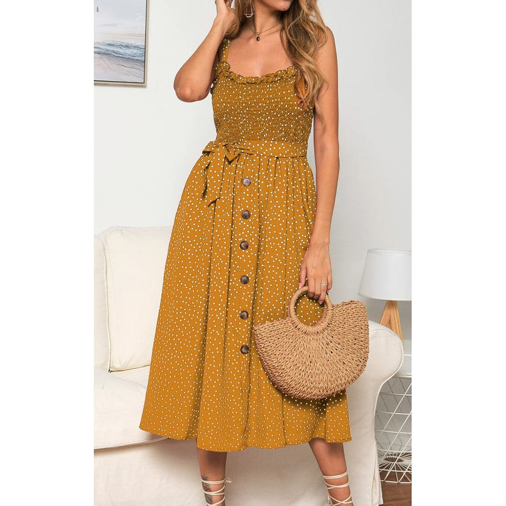 Sling Ruffle Dress Floral Print Button Sundress