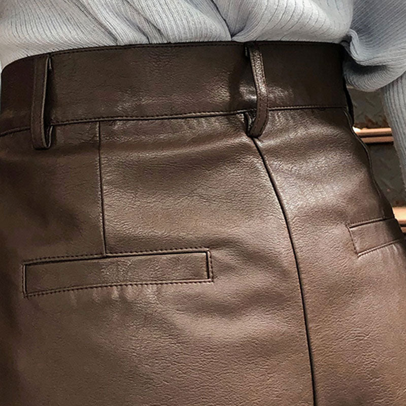 Half Leather Shorts Kahiq Shorts PU Elastic High Waisted Wide Leg Loose Short Pants