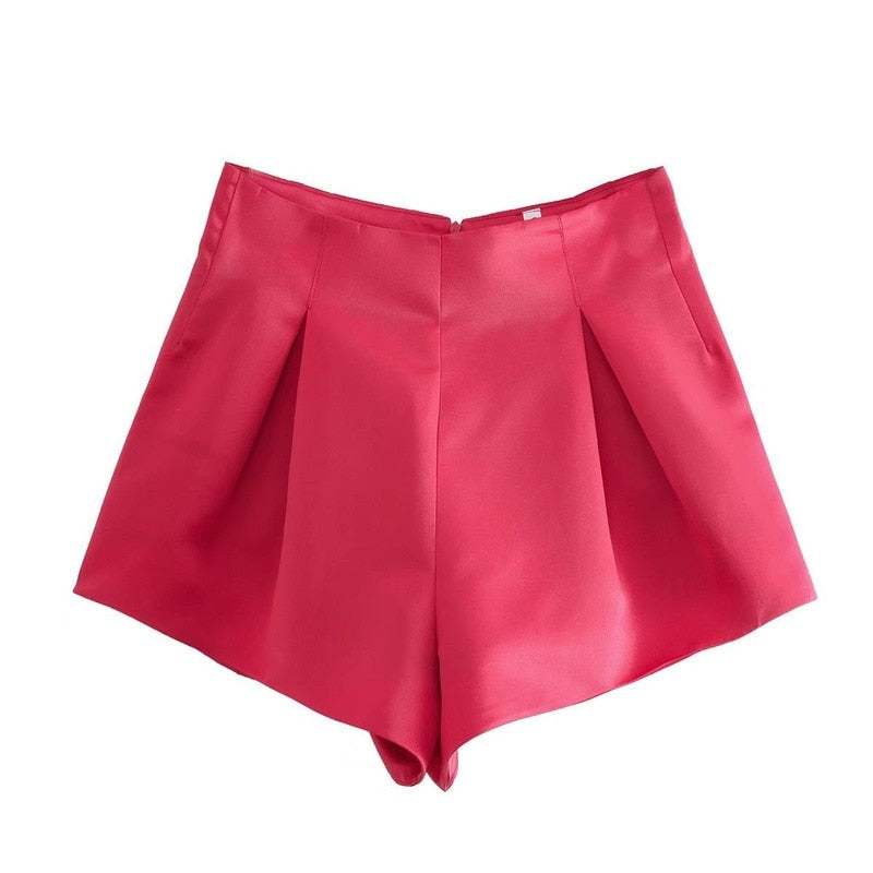 Hight Waist Hot-Shorts Elegant Loose Flare Mini Shorts Wide Leg Solid Color Shorts