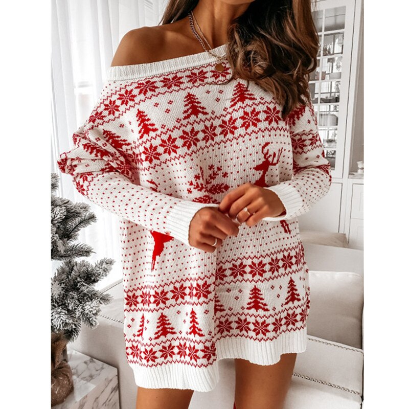 Christmas Knitted Dresses Girl Sweater Dress Long Sleeve Jumpers Knitwear