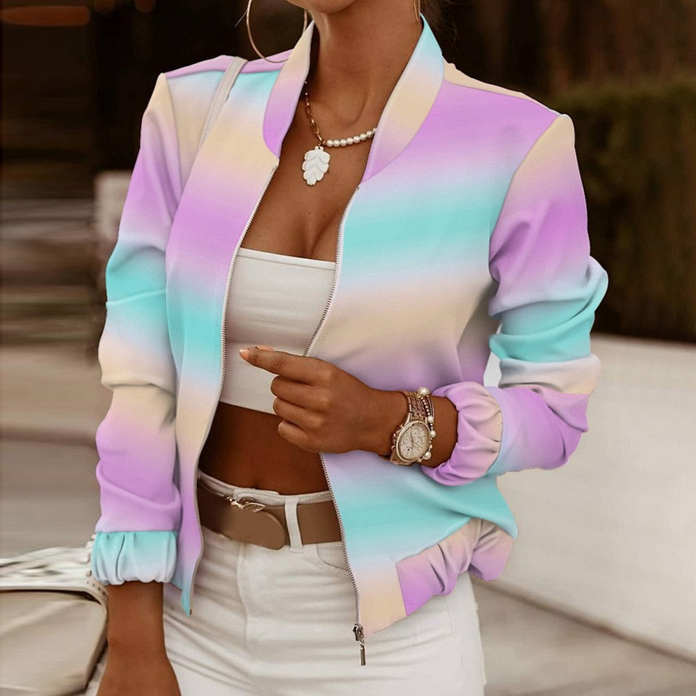 Flower Print Long Sleeve Bomber Jacket