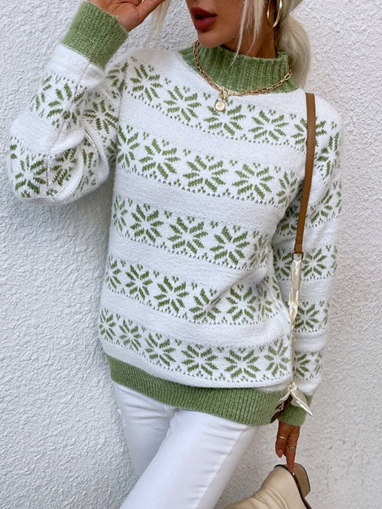Snowflake Turtleneck Loose Sweater