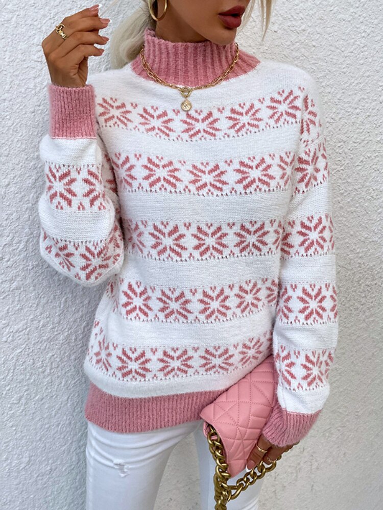 Snowflake Turtleneck Loose Sweater
