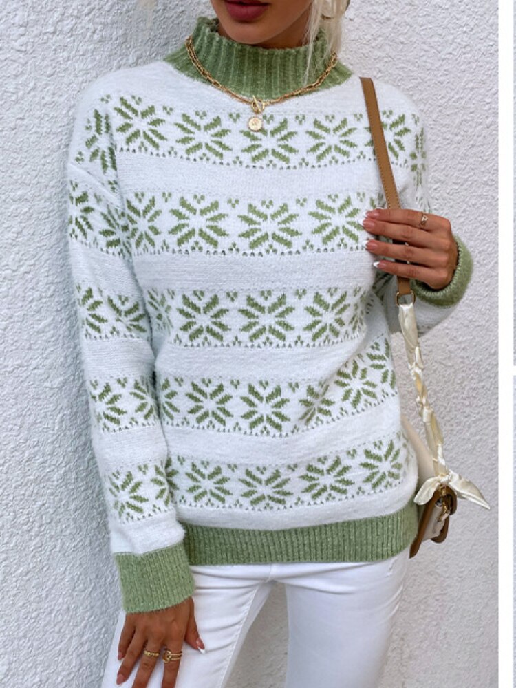 Snowflake Turtleneck Loose Sweater