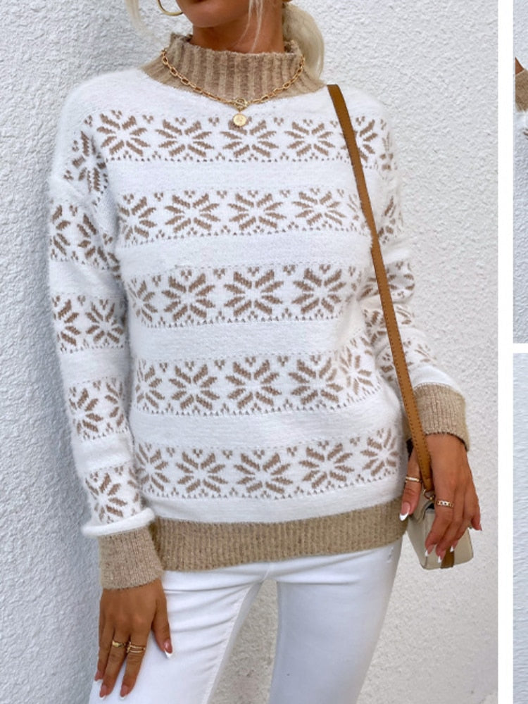 Snowflake Turtleneck Loose Sweater