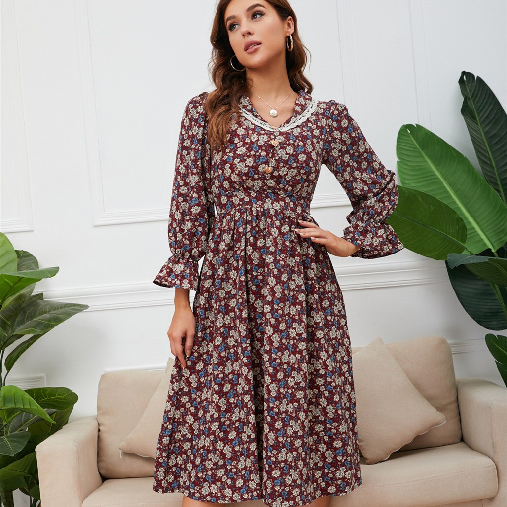 Retro French Floral Lace Dress