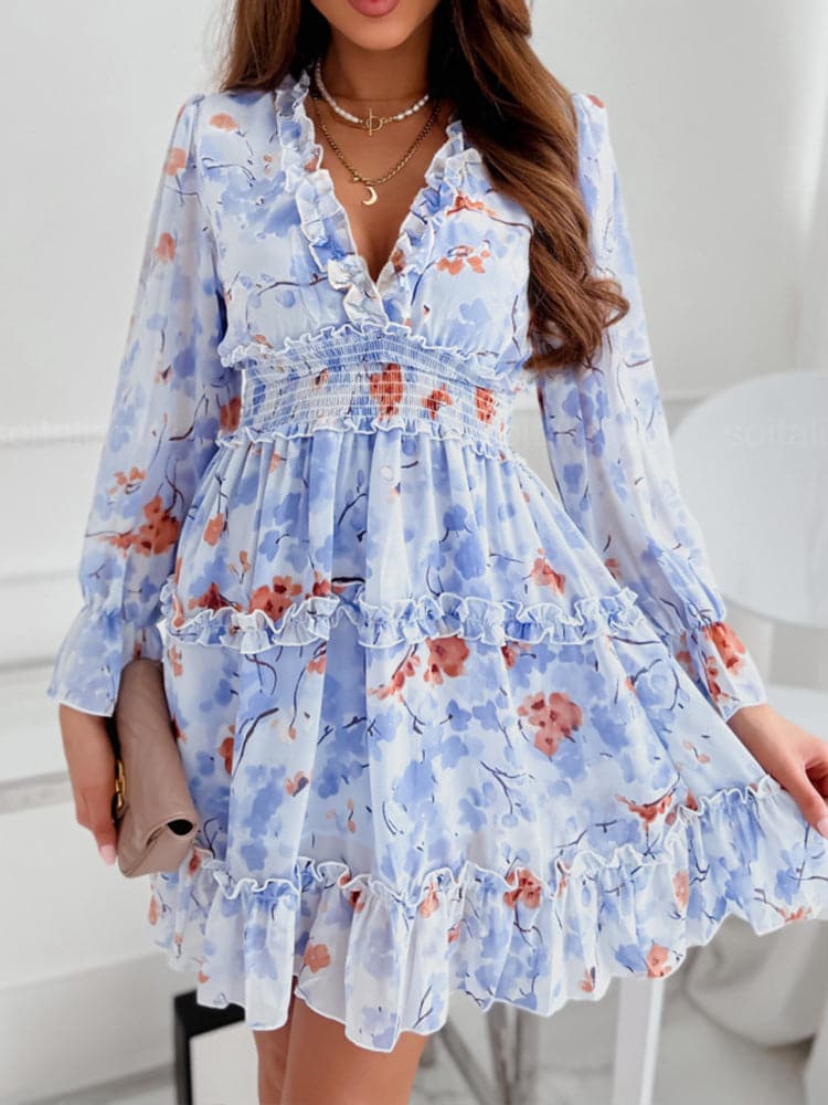 Spring Casual Sweet Chiffon Print Dress