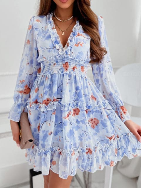 Spring Casual Sweet Chiffon Print Dress